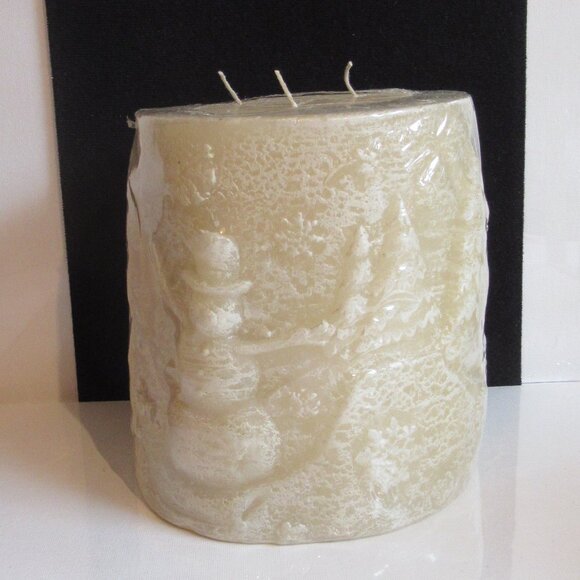 Vintage, Jumbo Christmas Candle, Snowmen, Trees, Snow, Holiday, 3 Wicks - Picture 3 of 6